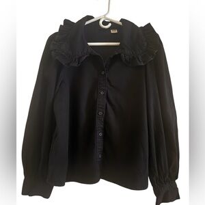 Levi's Emilie Frill Collar Black Cotton Balloon Sleeve Cottage Bouse Size Small